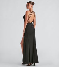 Style 05002-2431 Windsor Black Size 10 Floor Length V Neck Side slit Dress on Queenly