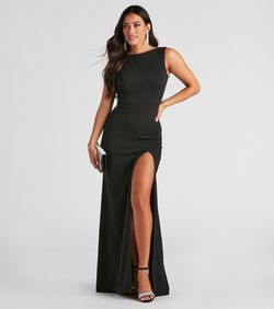 Style 05002-1200 Windsor Black Size 0 Homecoming Boat Neck Prom Mermaid Side slit Dress on Queenly