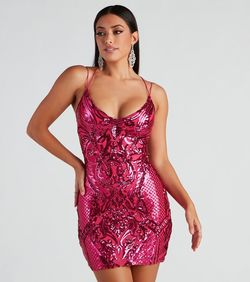 Style 05001-1093 Windsor Pink Size 8 Sequin Pattern Straight Dress on Queenly