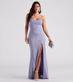 Style 05002-6930 Windsor Purple Size 0 Black Tie A-line Side slit Dress on Queenly
