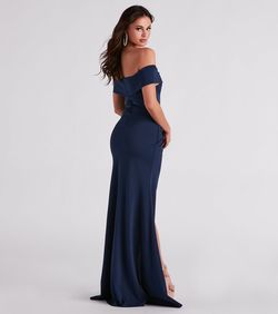 Style 05002-6893 Windsor Blue Size 4 Sleeves Straight Tall Height Jersey Side slit Dress on Queenly