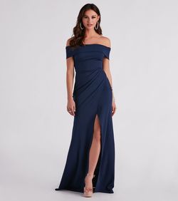 Style 05002-6893 Windsor Blue Size 4 Sleeves Straight Tall Height Jersey Side slit Dress on Queenly