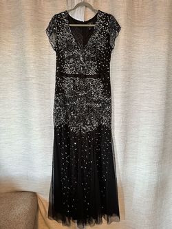 Adrianna Papell Black Tie Size 14 Floor Length Plus Size Military Straight Dress on Queenly