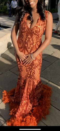 A New York Designer. Orange Size 6 Floor Length Custom Straight Dress on Queenly