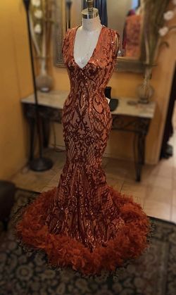 A New York Designer. Orange Size 6 Floor Length Custom Straight Dress on Queenly