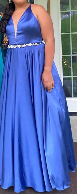 Colors Blue Size 14 Floor Length Jewelled Belt Ball gown on Queenly
