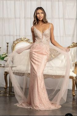 Elizabeth K Pink Size 2 Sheer Jewelled Black Tie Spaghetti Strap Mermaid Dress on Queenly