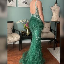 Jovani Green Size 2 Floor Length Black Tie Shiny Backless Mermaid Dress on Queenly