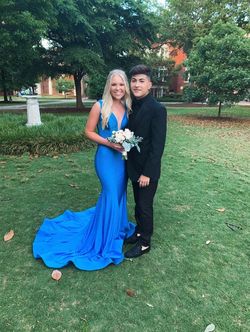 Johnathan Kayne Blue Size 4 Floor Length Wedding Guest Prom Mermaid Dress on Queenly