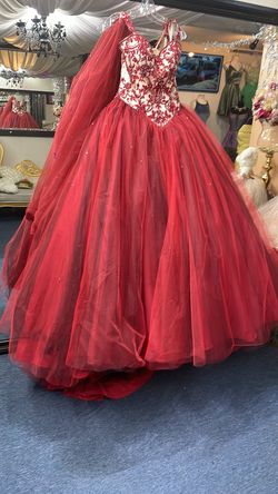Style -1 MoriLee Red Size 8 Floor Length Ball gown on Queenly