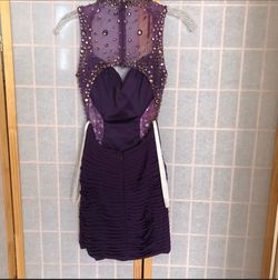 Jovani Purple Size 0 Sequined Graduation Midi Cocktail Dress on Queenly