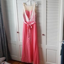 DaVinci Pink Size 14 Lace Floor Length Straight Dress on Queenly