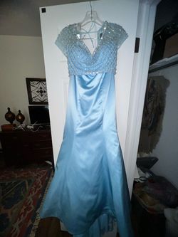 Sherri Hill Blue Size 4 Floor Length Black Tie Mermaid Dress on Queenly