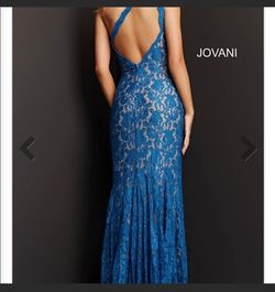 Jovani Blue Size 00 Black Tie Side slit Dress on Queenly