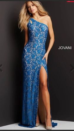 Jovani Blue Size 00 Black Tie Side slit Dress on Queenly