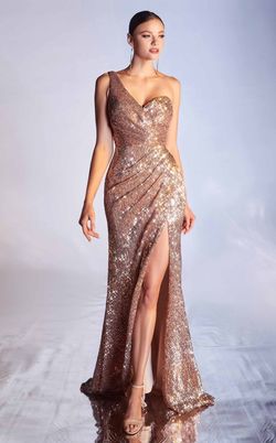 Cinderella Divine Gold Size 8 Floor Length Black Tie Side slit Dress on Queenly