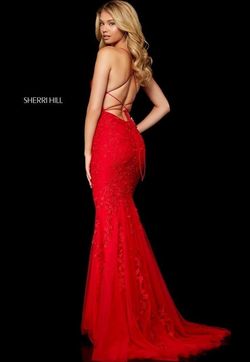 Sherri Hill Red Size 6 Jewelled Medium Height Lace Sequin Mermaid Dress on Queenly