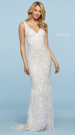 Sherri Hill White Size 4 Pageant Feather Prom Jewelled Straight Dress on Queenly