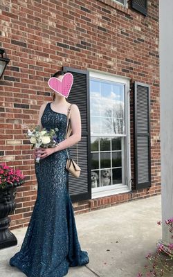 Jovani Blue Size 2 Cut Out Shiny Prom Mermaid Dress on Queenly