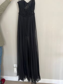 La Femme Black Tie Size 0 Corset Floor Length Straight Dress on Queenly