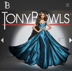 Tony Bowls Blue Size 8 Teal Black Tie Prom A-line Dress on Queenly