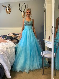 Ashley Lauren Blue Size 0 Prom Pageant Ball gown on Queenly