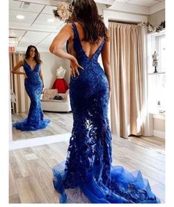 Jovani Blue Size 10 Backless A-line Dress on Queenly