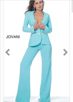 Jovani Blue Size 10 Floor Length Jumpsuit Dress on Queenly