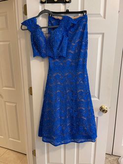 La Femme Royal Blue Size 0 Two Piece Military Mermaid Dress on Queenly