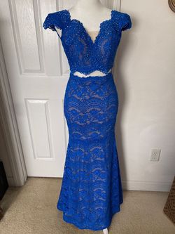 La Femme Blue Size 0 Prom Floor Length Pageant Mermaid Dress on Queenly