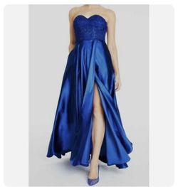 Blondie Nites Royal Blue Size 4 Floor Length Silk Wedding Guest Prom A-line Dress on Queenly