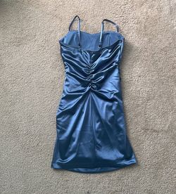 Honey and Rosie Blue Size 4 Midi Shiny Homecoming Satin Cocktail Dress on Queenly