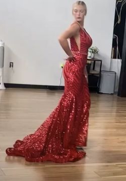 Jovani Red Size 00 Free Shipping Pageant Appearance Floor Length Backless Train Dress on Queenly
