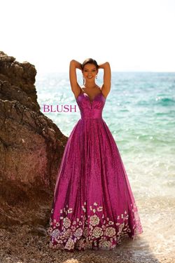 Style 5875 Blush Prom Hot Pink Size 14 Magenta Embroidery Tall Height Ball gown on Queenly