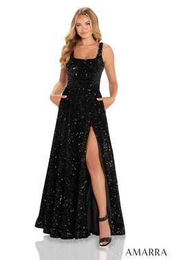Style 88652 Amarra Black Size 8 Sequined Floor Length Tall Height Pockets Side slit Dress on Queenly