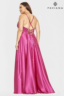 Style 9524 Faviana Pink Size 12 V Neck Black Tie Plus Size Straight Dress on Queenly