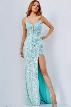 Style JVN24299 Jovani Blue Size 2 Tall Height Turquoise Side slit Dress on Queenly