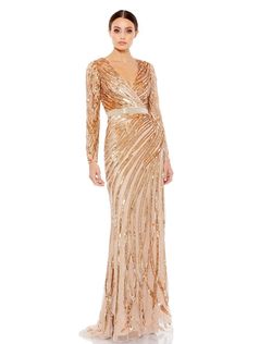 Style 5438D Mac Duggal Gold Size 12 Floor Length Straight Dress on Queenly