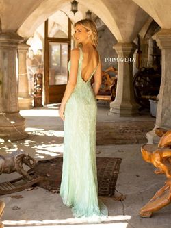 Style 3927 Primavera Green Size 6 Floor Length Black Tie Side slit Dress on Queenly