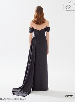 Style 52009 Tarik Ediz Black Size 6 Floor Length Silk Side slit Dress on Queenly