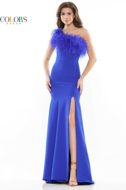 Style 2405 Colors Dress Royal Blue Size 2 Feather Tall Height Side slit Dress on Queenly