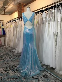Style 10634 Dave and Johnny Light Blue Size 4 Pageant Floor Length Prom Straight Dress on Queenly