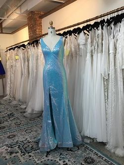Style 10634 Dave and Johnny Light Blue Size 4 Pageant Floor Length Prom Straight Dress on Queenly
