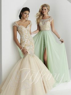 Style 16148 Tiffany Designs Yellow Size 12 Floor Length 16148 Plus Size Side slit Dress on Queenly