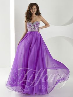 Style 16183 Tiffany Designs Purple Size 16 Tall Height Train Floor Length Ball gown on Queenly