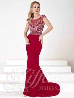Style 16196 Tiffany Designs Red Size 2 Floor Length Train Tall Height Mermaid Dress on Queenly