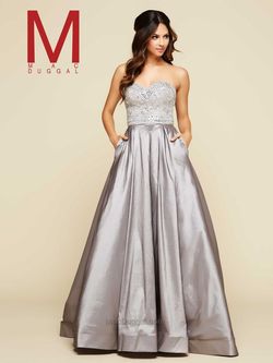 Style 76965H Mac Duggal Silver Size 14 Floor Length Ball gown on Queenly