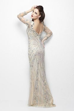 Style 1144 Primavera Nude Size 4 Tall Height Plunge Sequin Straight Dress on Queenly