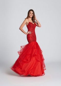 Style EW117101 Ellie Wilde Red Size 4 Jewelled Ruffles Sequined Mermaid Dress on Queenly