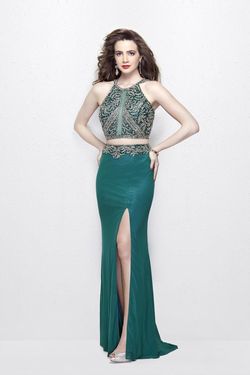 Style 1863 Primavera Green Size 10 Jersey Sheer Belt Side slit Dress on Queenly